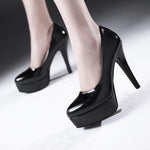 Stylish Korean patent leather platform Round toe solid color stiletto heel commuter elegant women's single shoes 34 red