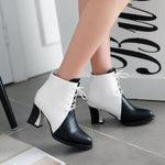 Women's boots pointed toe Block heel women's boots fashion lace-up women's boots