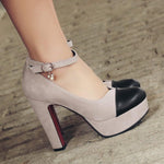 Women's single shoe block heel platform combination fabric shallow mouth fashion generous women's single shoe