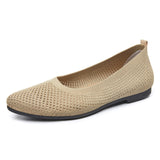 Solid pointed toe flats Casual breathable women's cutout knit shoes