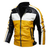 Men's Colour Staple Leather Jacket Fashion Motorcycle Suit Men's Fashion Tops New Fleece Jacket