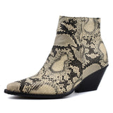 Snake Print Ankle Boots Women's Mid Heel Ankle Boots