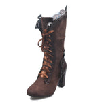 Women's Leather Boots With Lace High Heel