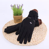 Winter women's single layer warm cashmere full finger buckle cycling gloves women's suede touch screen driving gloves