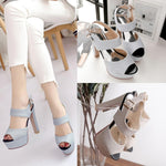 High-heeled block heel platform Thick strap buckle fish bill sandals woman