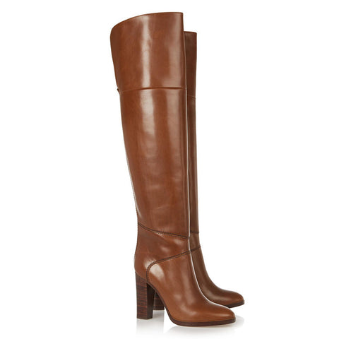 Over The Knee Boots With Brown High And Chunky Heel