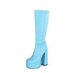 Round-toe chunky high-heeled platform Oversized stretch Sleeve Women's mid-cap boots stretch boots