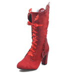 Women's Leather Boots With Lace High Heel