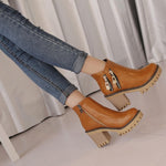 Round toe mid heel, square heel non-slip metal zip side zip Martin boots women