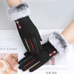 Winter women's single layer warm cashmere full finger buckle cycling gloves women's suede touch screen driving gloves