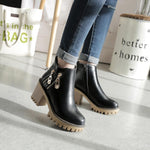 Round toe mid heel, square heel non-slip metal zip side zip Martin boots women