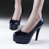 Stylish Korean patent leather platform Round toe solid color stiletto heel commuter elegant women's single shoes 34 red