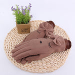 Winter women's single layer warm cashmere full finger buckle cycling gloves women's suede touch screen driving gloves