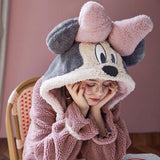 Ladies Pajamas Hooded Pajamas Plush Coral Velvet Pajamas Women's Autumn and Winter Home Service Cartoon Mouse Thickened Pajamas