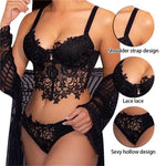 Three-point sheer black backless lace sexy women's nightgown