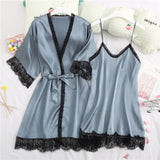 Summer Sexy Black Lace Women Robe Sets 2PCS Rayon Lounge Sling Nightgown Bathrobe Gown Sexy Lingerie Sleepwear Home Wear